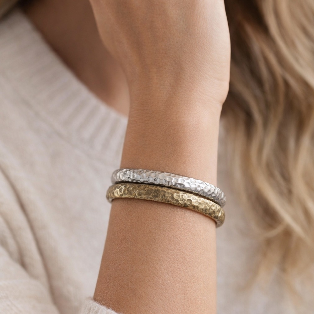 Elegant Silver and Gold Hammered Bangles